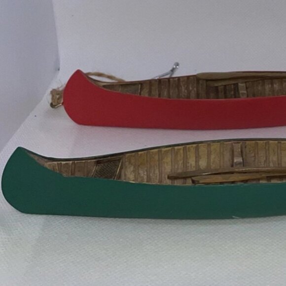 2 Canoe & Paddles Christmas Ornaments Red & Green Rustic Vintage - Picture 4 of 6